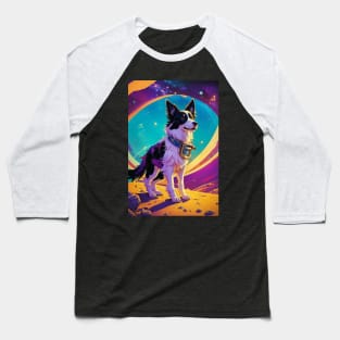 Retro Border collie dog travel in space Baseball T-Shirt